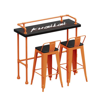 Industrial Style High Table And Chairs Set 2 - Person Solid Wood Top Trestle Dining Set