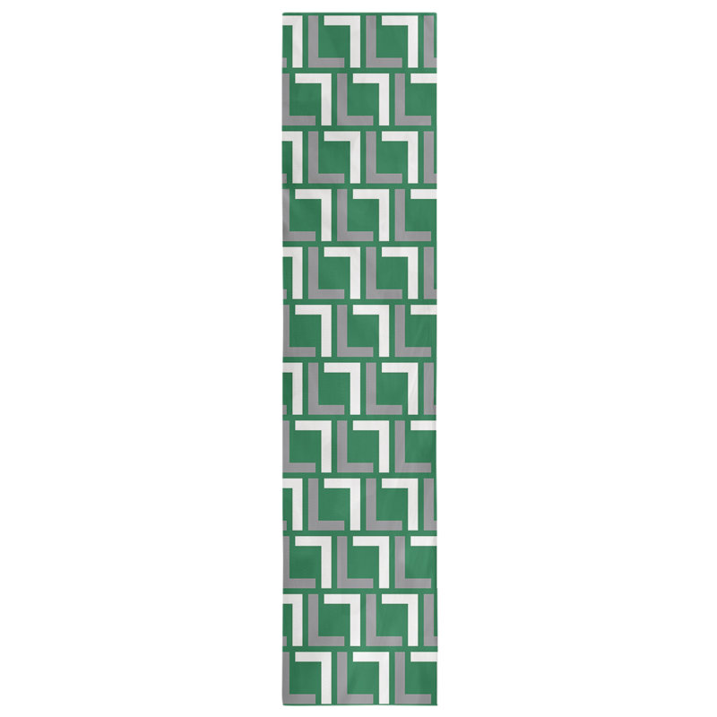 Chemin de table Carolina, 90 po x 16 po, Coton, Vert / argent / blanc