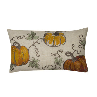  Rustic Pumpkin Crewel Embroidered Fall Pillow, 12 By 20-Inch