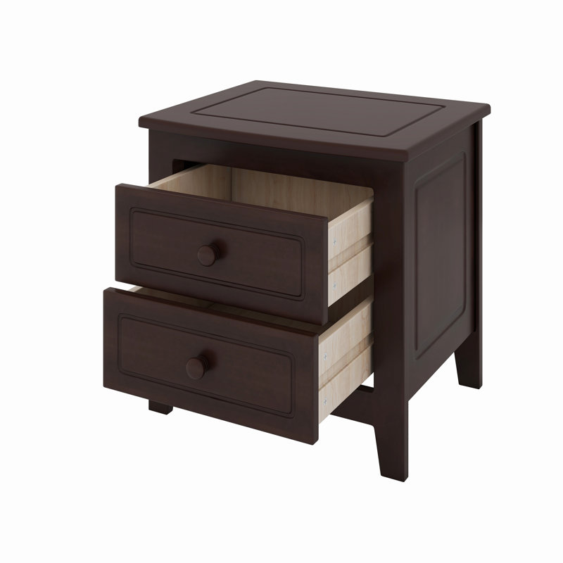 Lit plateforme en bois et deux tables de chevet, Double , Noyer foncé