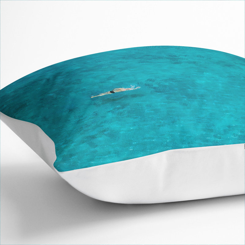 Swimmer In The Sea Painting Square Throw Cushion, White, 55cm H x 55cm W x 20cm D