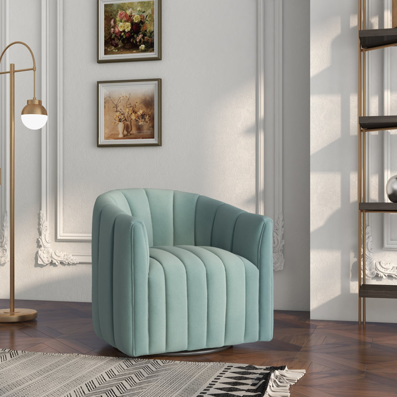 Annelotte Velvet Swivel Barrel Chair, Light Blue