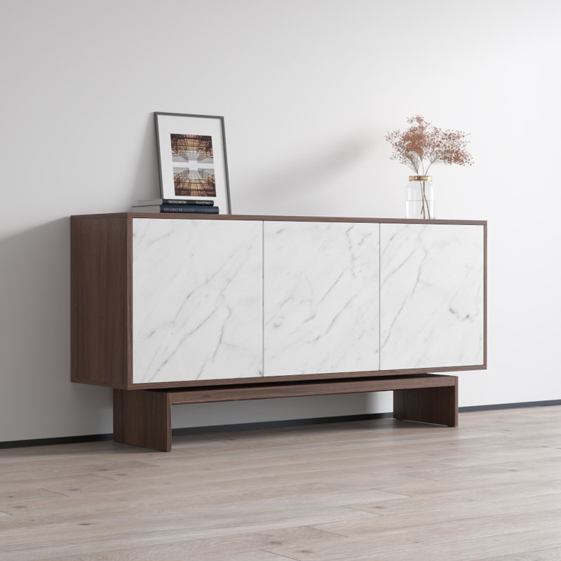 Calab 63" Sideboard with Matte Finish, Walnut/White