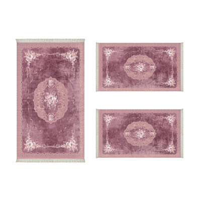 Ensemble de tapis rectangulaires en polyester tissé à la machine à motif oriental rose / mauve Bennet
