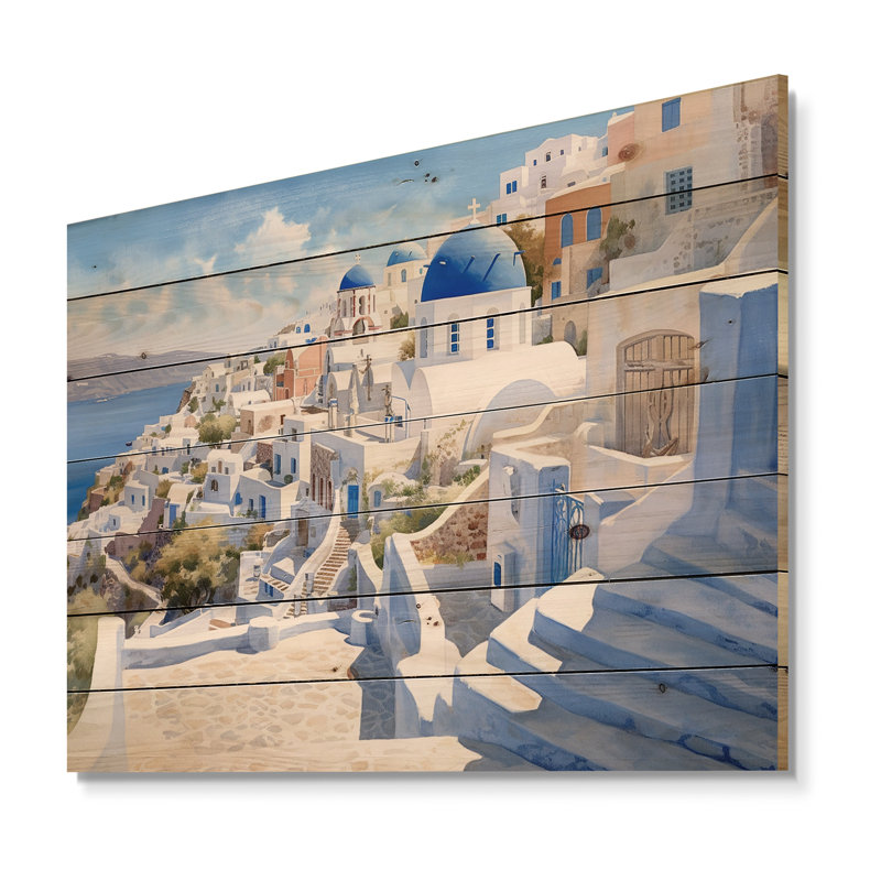 «Greek Santorini Odyssey II» sur impression sur bois, H 24 po x l 32 po x P 0,78 po