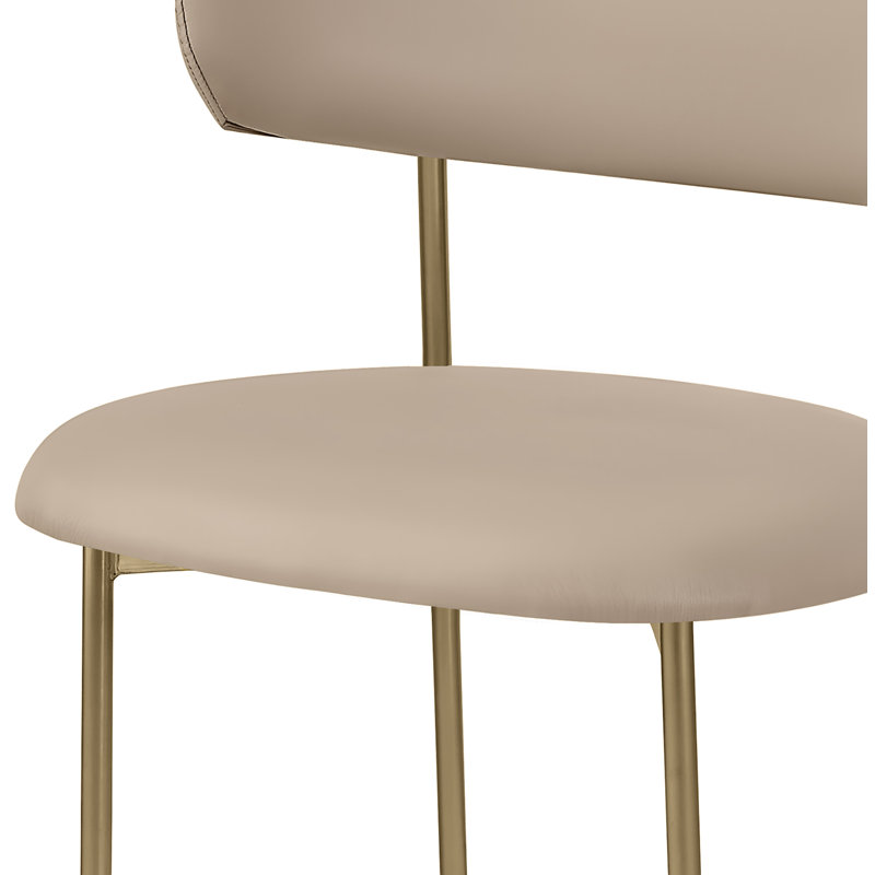 Chaise de salle à manger rembourrée Lupita, Or brossé, Cuir taupe végétalien