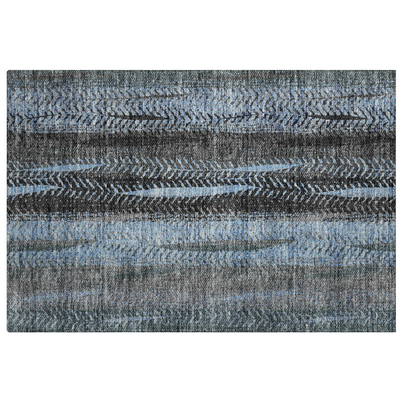 Tapis à rayures de qualité supérieure lavable à la machine à poils longs Dream ADS693, Bleu, 2 pi 6 po x 3 pi 10 po