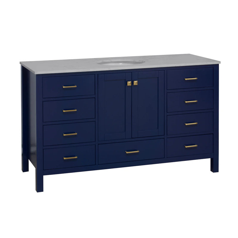 Claudett 60'' Single Bathroom Vanity with Top, Royal Blue, Engineered Carrara