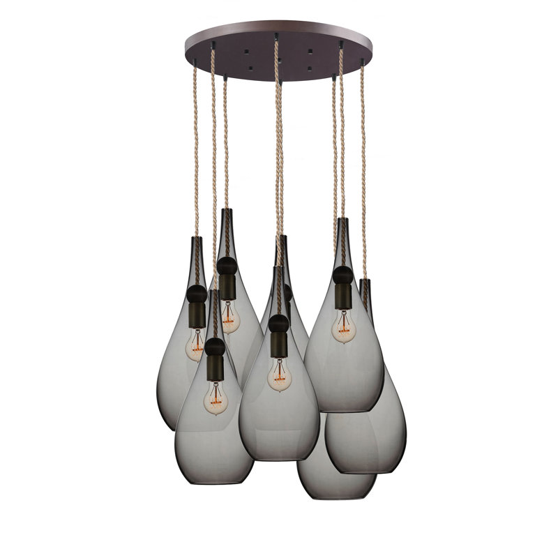 Earth 8 - Light Chandelier, Smoke Glass, Ship Rod, 84" H x 18" W x 18" D