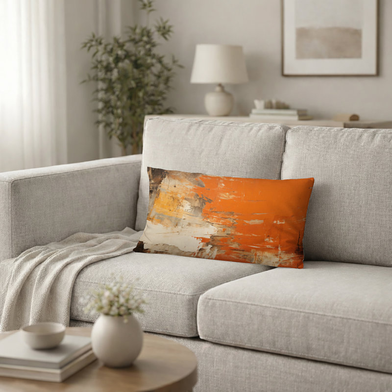 Coussin décoratif abstrait Orange Fire Chaos Art II - Coussin décoratif abstrait, H 12 po x l 20 po
