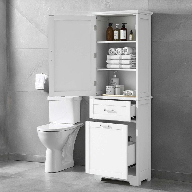 Grande armoire de rangement pour salle de bain, Blanc / Blanc