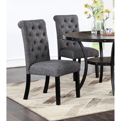 Charcoal Fabric Dining Chairs Of 2, Cushioned With Back For Space Transitional Style Foam Cushion And Rolled Top