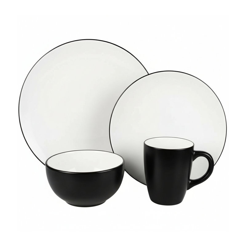 Iyathurai Piece Stoneware Dinnerware Set - Service for 4, White / Black