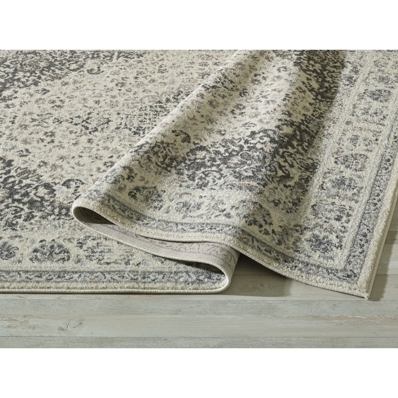 Tapis crème/ivoire/gris zone oriental Cunha, Rectangle 5 pi 3 po x 7 pi 6 po