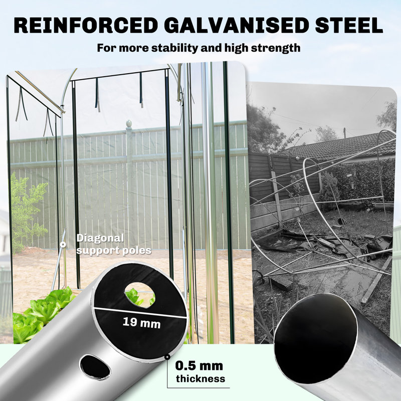 Walk-in Tunnel Greenhouse, 10' x 3' x 6.5' Hoop House Greenhouse with 8 Roll-Up Doors, Plant Hot House with Galvanized Steel Frame for Garden Patio Lawn, Clear