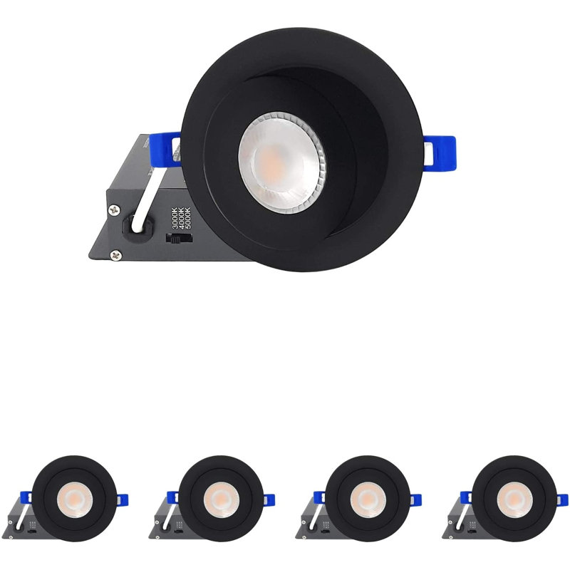 Panneau mince à DEL à cardan rond 4 po Dawnray, à intensité variable, 9 W, 700 Lm, (réglable en 3 parties) 3000K-4000K-5000K, hermétique avec boîte de jonction
