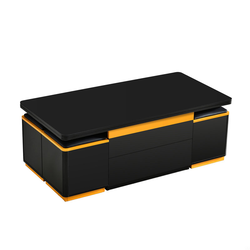 Lift-Top Coffee Table With 4 Storage Stools, Space Saving Centre Table With Foldable Top, Multi-Functional Adjustable Coffee Table