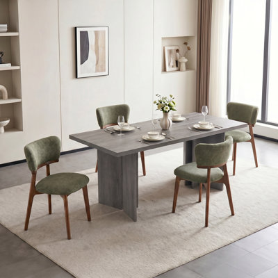 Amiliana 2-8 Person Wooden Rectangular Dining Table With Upholstery Dining Chairs