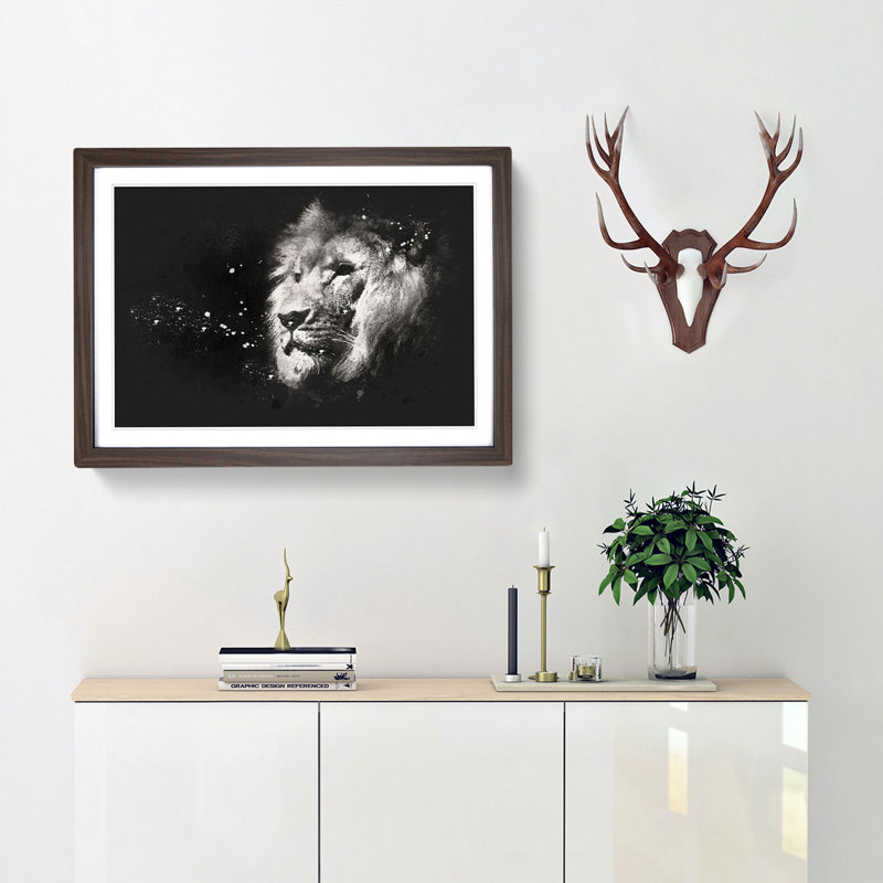 Portrait of a Proud Lion - Picture Frame Graphic Art Print, 62cm H x 87cm W x 2cm D, Walnut Framed
