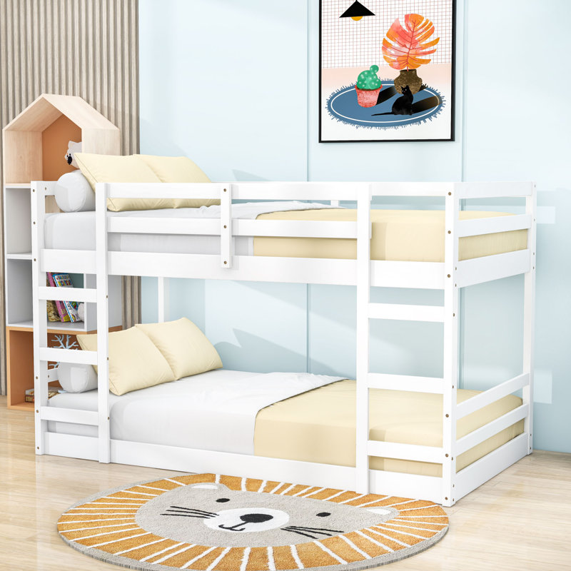Bunk Bed With Ladder, White, Twin Over Twin