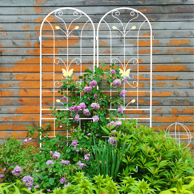 Ensemble de 4 treillis de jardin en métal 86,7 po x 19,7 po antirouille pour plantes grimpantes, Cream White