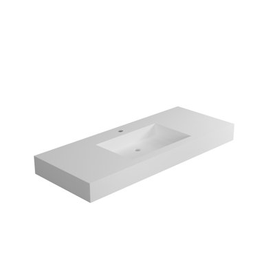 Bathroom Vanity Sink Of Stone Resin Solid Surface - 45.83 In Deep, 18.4 Wide, 4.23 High, 56.26 Lb Adaptable To Arrangements, Stain Material, Wall/ Countertop Setup, Clean Cut Design, Smooth Drainage