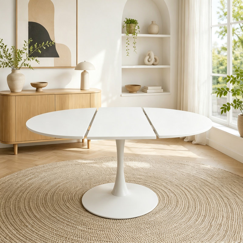 Table de salle à manger ronde extensible pour 4 à 6 personnes, White