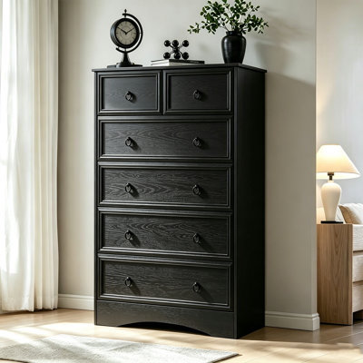 6 Drawer Dresser, Tall Wood Chest Of Drawers Dressers For Bedroom, Living Room, Black
