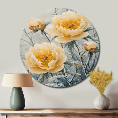 Hiver pivoines dans la prairie givrée I - pivoines rondes, art mural en métal