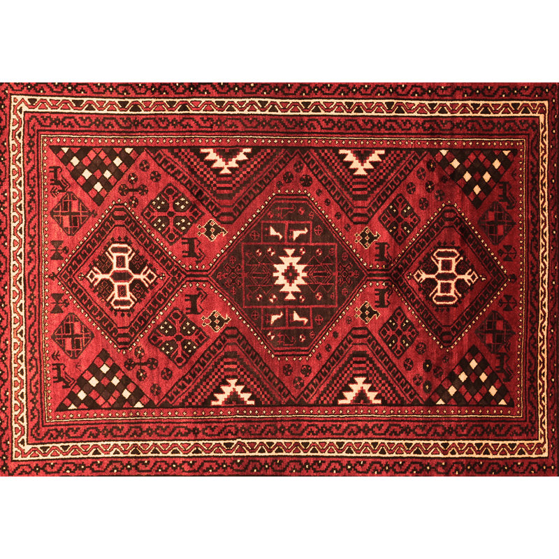 Tapis rouge / brun en laine et polyester tissé à la machine Fransje