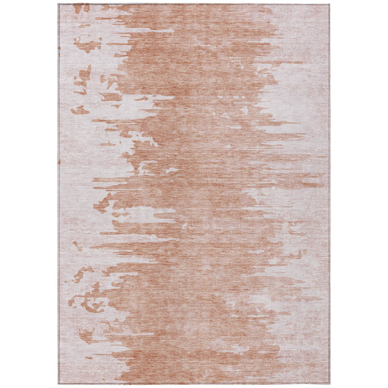 3' X 5' Terra Cotta Salmon And Copper Abstract Washable Indoor Outdoor Area Rug