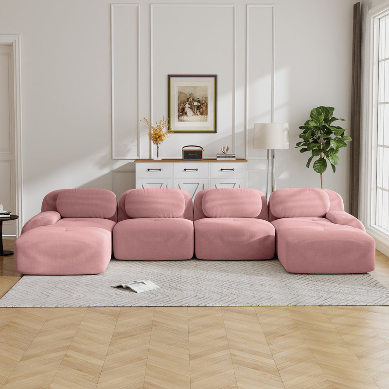 Compression Sofa, U Shape Sofa, Corduroy Sofa, 29.5" H x 152.7" W x 70" D