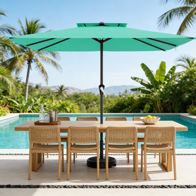 8×10FT All-Steel 2-Tier Air Vent Rectangular Patio Umbrella, UPF 50+ UV Protection, Crank Handle, 8 Heavy Duty Ribs, Outdoor Market Umbrella for Garden, Pool, Backyard, Tiffany Blue
