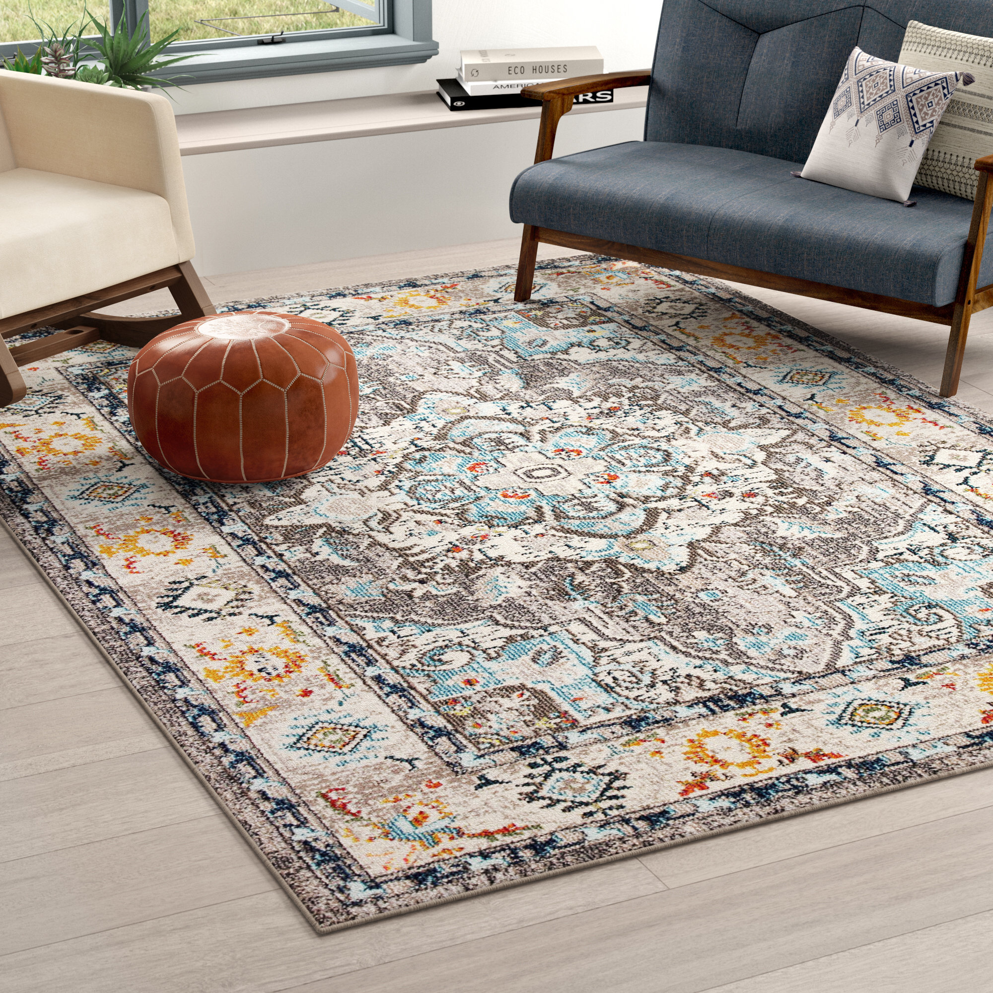 Blue Elephant Osias Blue/Beige/Brown Rug & Reviews | Wayfair.co.uk