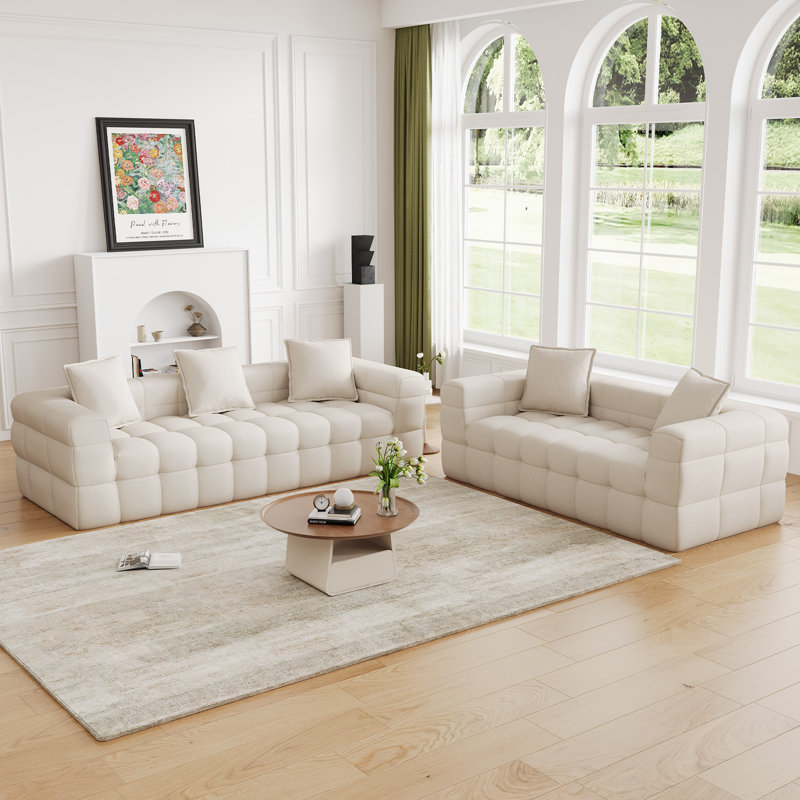 Ensemble de salon 2 pièces avec canapé et causeuse à compression à profil bas, Beige
