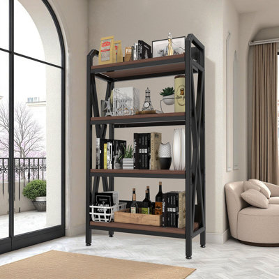 56.30'' Bakers Rack 4-Level Storage Shelves Metal And Wooden Kitchen Shelves, Kitchen Organizers And Storage, For Garage, Pantry, Bathroom, Closet ,33.50'' Length