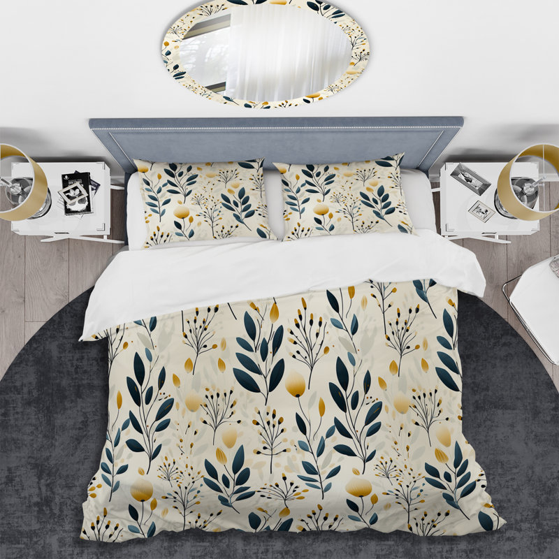 Ensemble de housse de couette floral moderne bleu sarcelle et jaune minimaliste