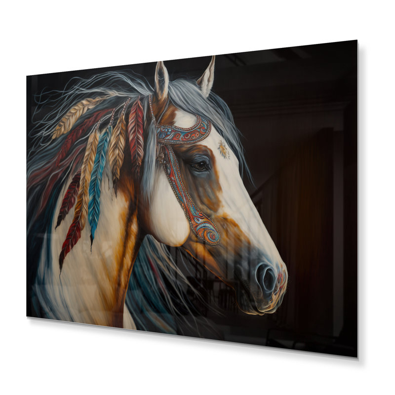 Décoration murale moderne colorée en métal «Native American Horse III», H 12 po x l 20 po