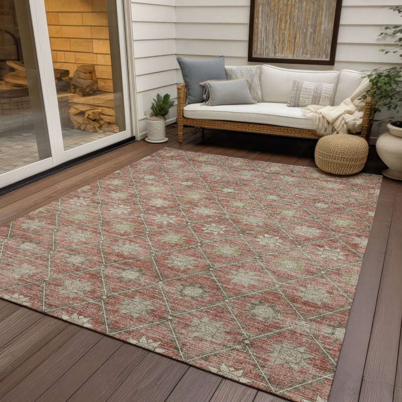 Tapis terre cuite lavable à la machine intérieur / extérieur Xhevrie, Rectangulaire 8 pi x 10 pi