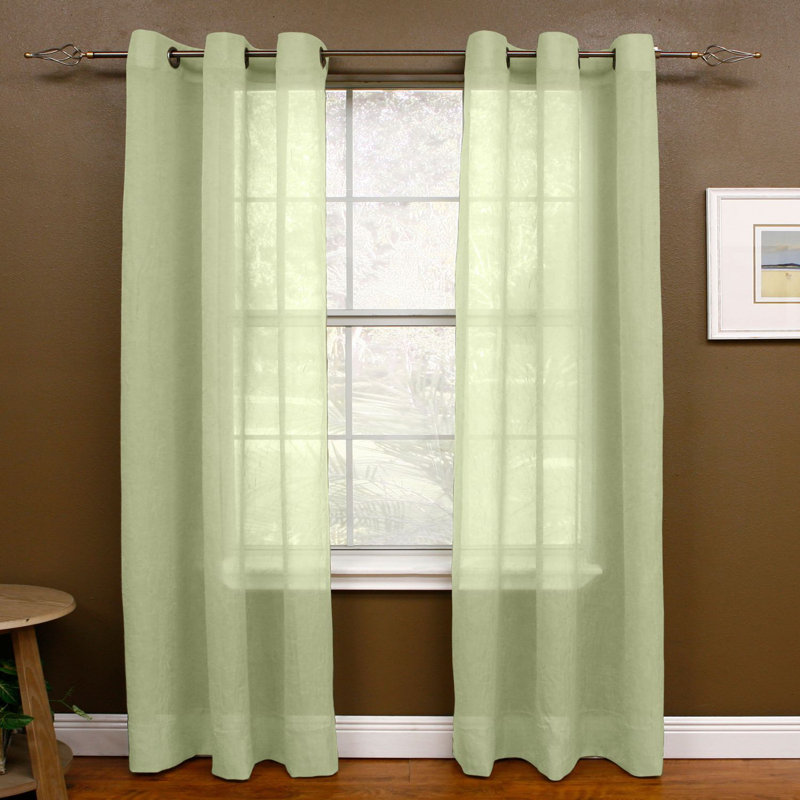 Crotzer 100% Polyester Sheer Voile Solid Color Curtain Panel with Grommet Top, Basil, 48" W x 108" L