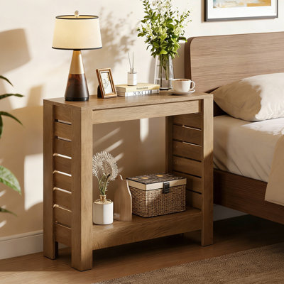 Table de bout à 2 niveaux, table d'appoint en bois avec tablette de rangement