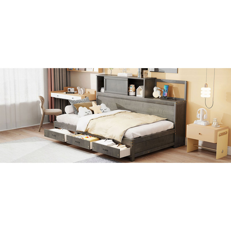 Wooden Daybed with 3 Storage Drawers, Grey, Twin