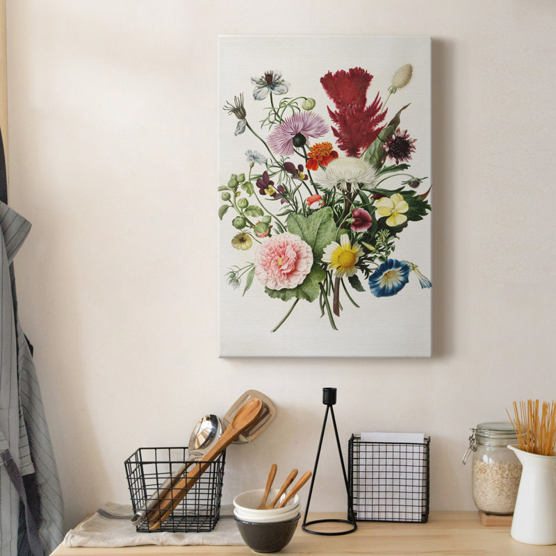 Bouquet de fleurs - peinture sur toile tendue, H 12 po x l 8 po x P 1 po
