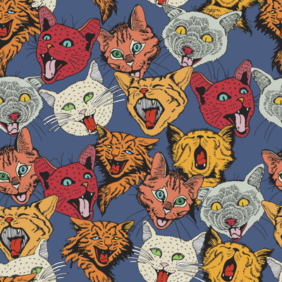 Seamless Pattern Of Different Hand Drawn Heads Cat. - Wrapped Canvas Print