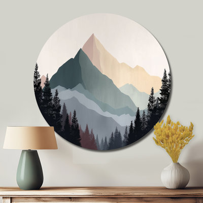 «Morning Mist On The Mountain Horizons» - Décoration murale ronde en métal