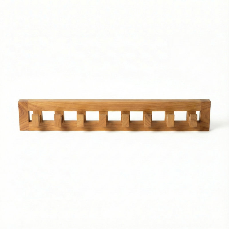 Teak 8-Hook Wall-Mounted Coat Rack