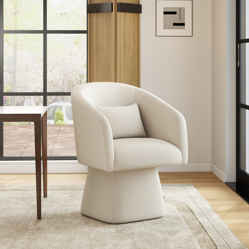 Swivel Barrel Accent Chair, Soft Chenille Fabric, Deep Cushioned Seat, White
