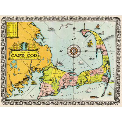 1932 - Walter M Gaffney, carte de Cape Cod - impression d'art graphique