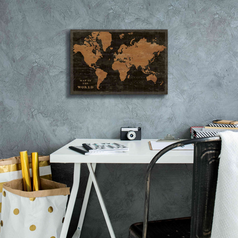 Red World Barrel Studio «World Map Industrial» par Sue Schlabach, impression sur toile par estampe numérique