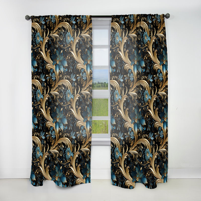 Rideau à motif floral cachemire doré à motif cachemire doré Gilded Splendor III - 1 panneau, L 52 po x L 95 po